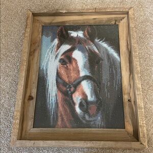 NEW HANDMADE FRAMED DIAMOND ART HORSE PORTRAIT.